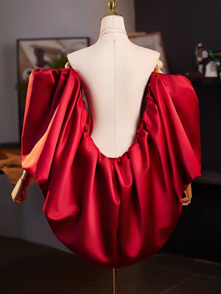 Beth and Brian qipao-DTY Burgundy Satin Oversized Wrap Qipao Shawl
