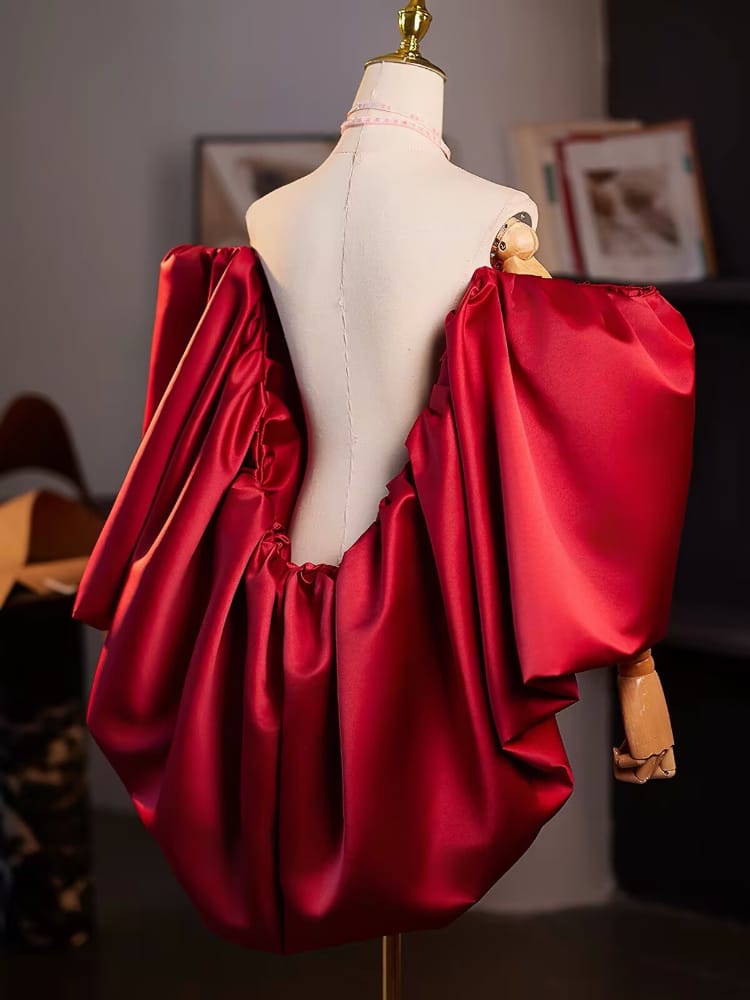 Beth and Brian qipao-DTY Burgundy Satin Oversized Wrap Qipao Shawl
