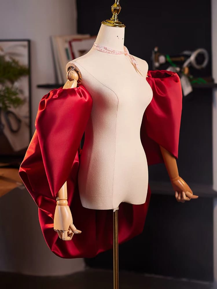 Beth and Brian qipao-DTY Burgundy Satin Oversized Wrap Qipao Shawl