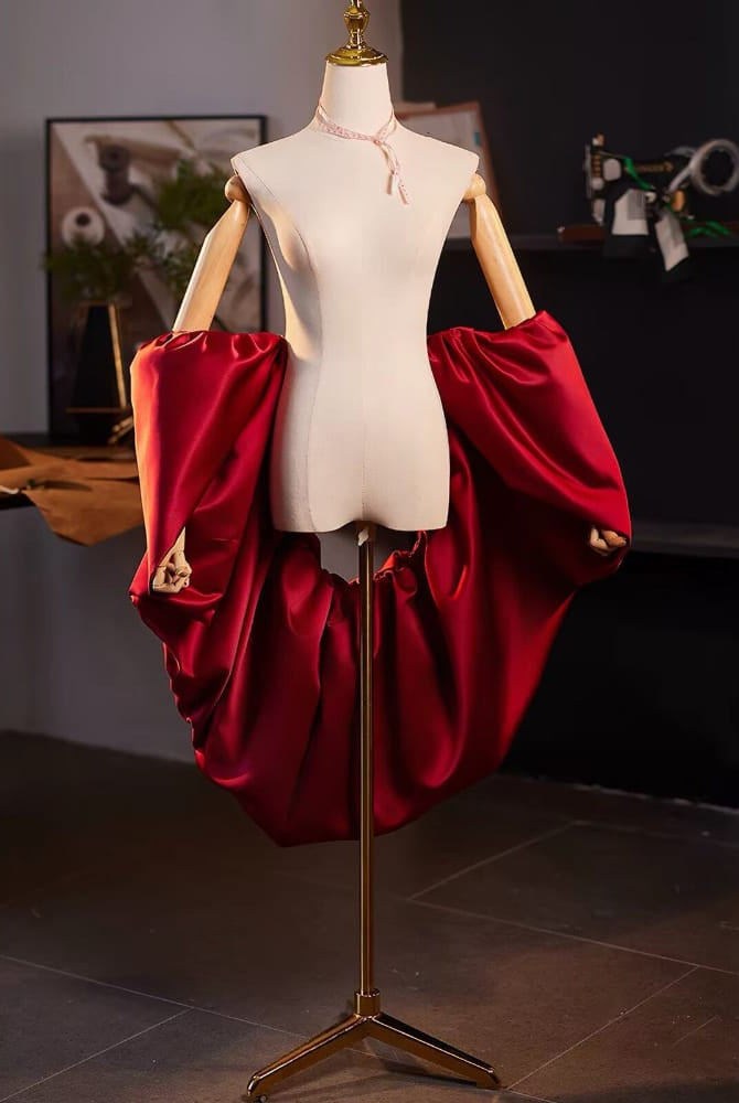 Beth and Brian qipao-DTY Burgundy Satin Oversized Wrap Qipao Shawl