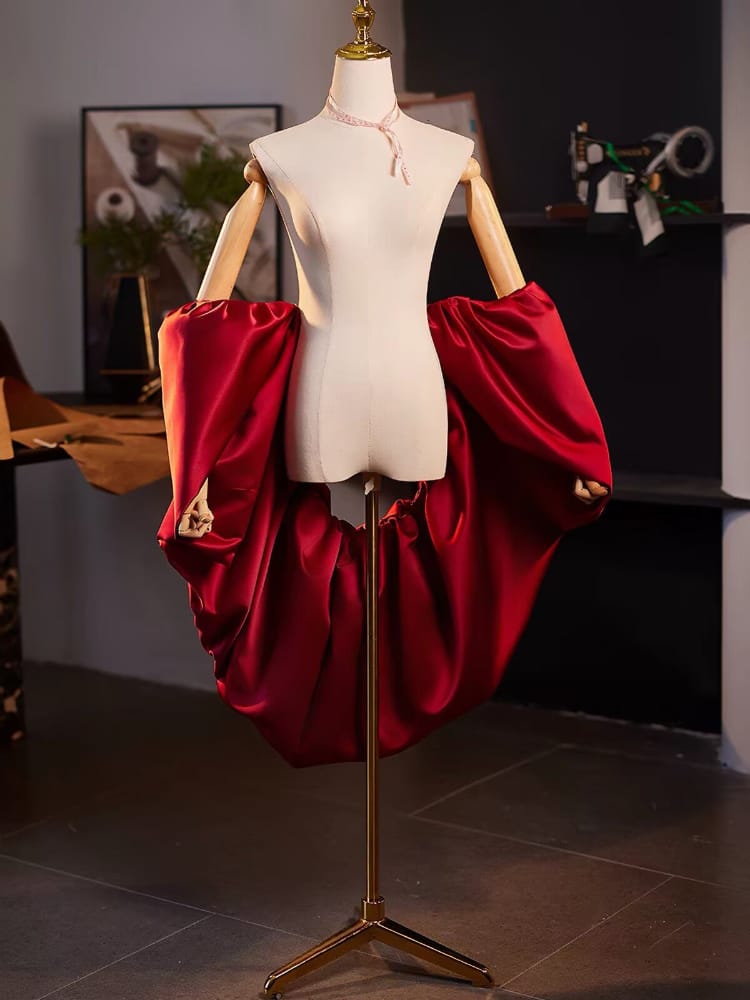 Beth and Brian qipao-DTY Burgundy Satin Oversized Wrap Qipao Shawl
