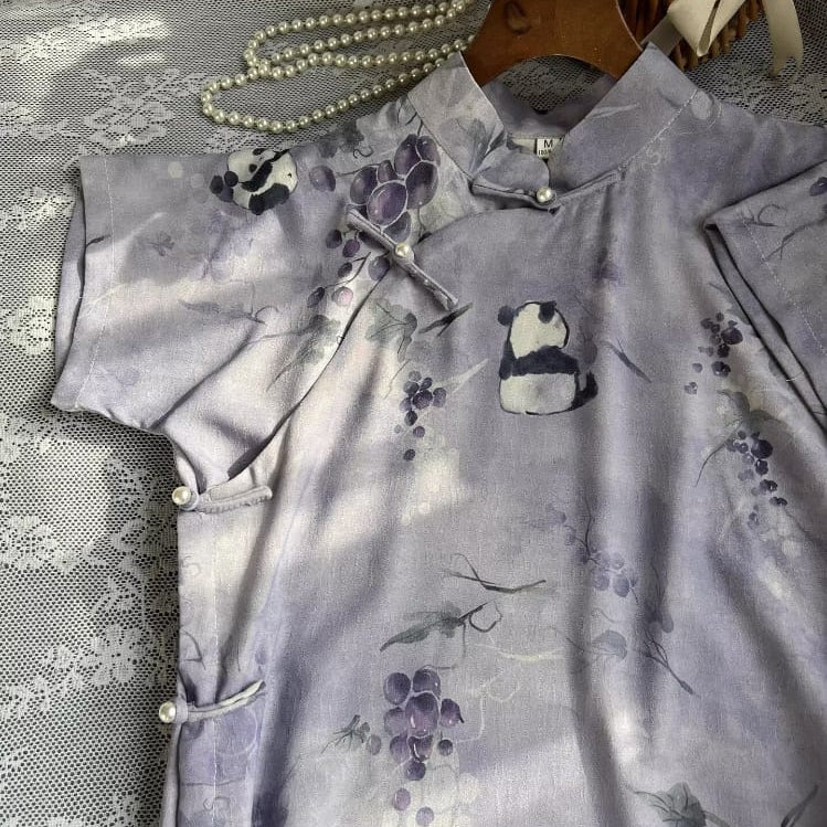 Beth and Brian Qipao-LSB Zoe Multi-Print Vintage Open Front Midi Cheongsam