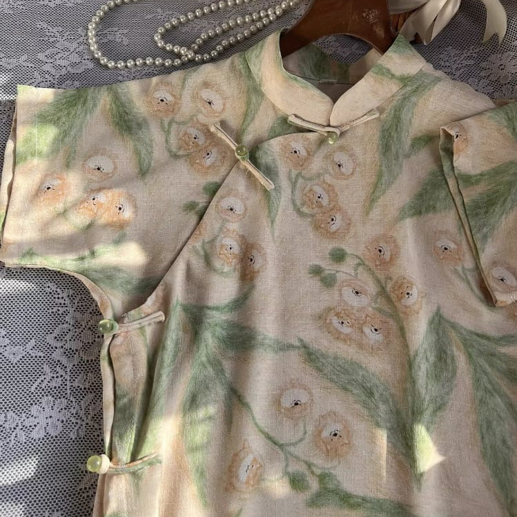 Beth and Brian Qipao-LSB Zoe Multi-Print Vintage Open Front Midi Cheongsam