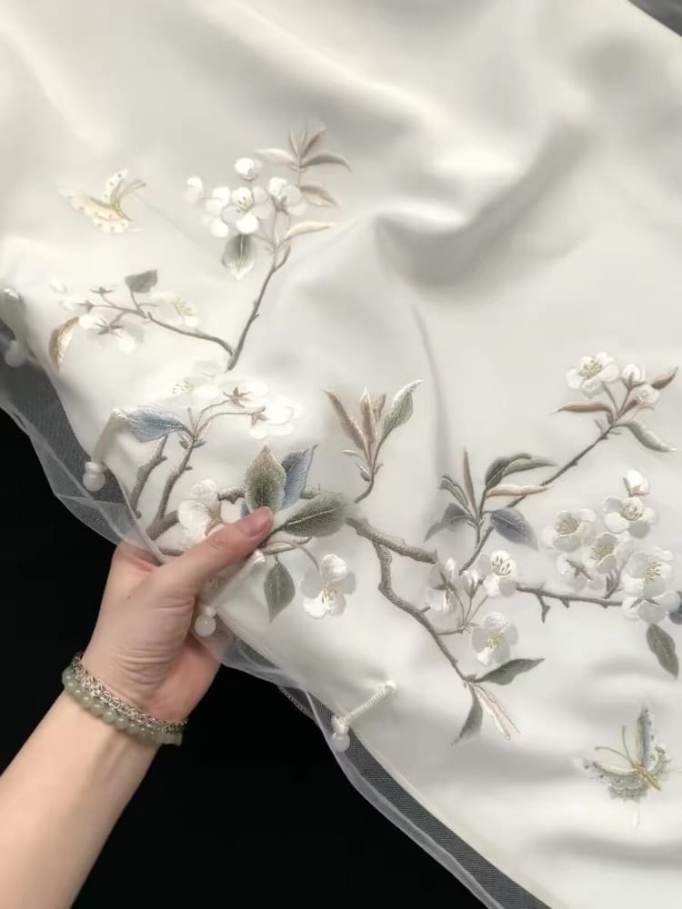 Beth and Brian qipao-XSY Ivy Beige Sleeveless Floral Embroidery Long Cheongsam