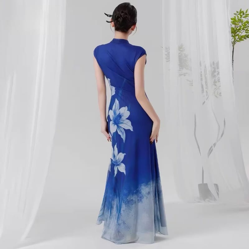 Beth and Brian qipao-QC Chloe Royal Blue Lily Mermaid Long Qipao Dance Dress
