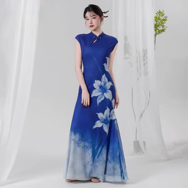 Beth and Brian qipao-QC Chloe Royal Blue Lily Mermaid Long Qipao Dance Dress