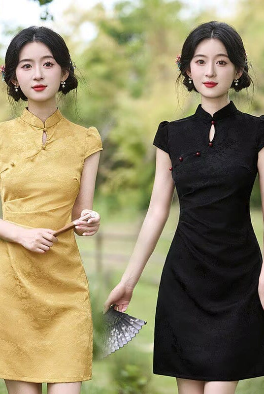 Beth and Brian Qipao-SMQ Hazel Solid Tone Jacquard Mini Qipao Dress