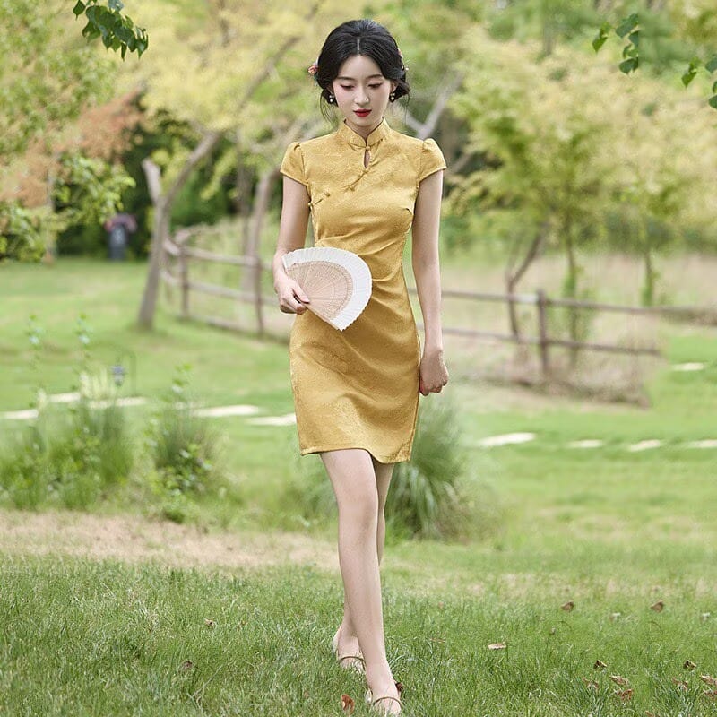 Beth and Brian Qipao-SMQ Hazel Solid Tone Jacquard Mini Qipao Dress