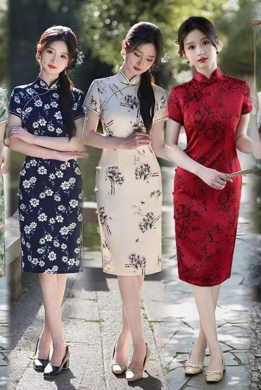 Beth and Brian qipao-LGD Mia Multi-Print Satin Midi Qipao Dress
