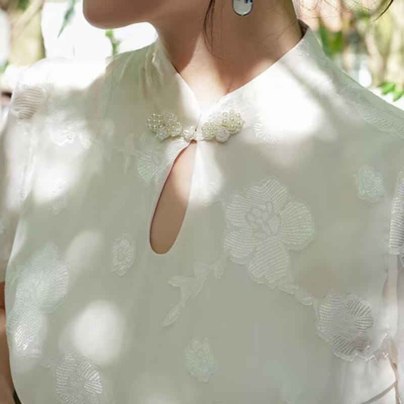 Beth and Brian qipao-NX Chloe Ivory Jacquard Mid-Length Plus Size Cheongsam Dress