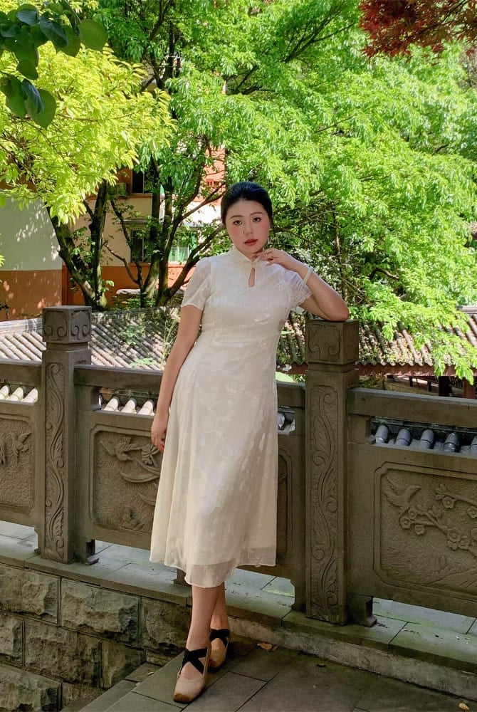 Beth and Brian qipao-NX Chloe Ivory Jacquard Mid-Length Plus Size Cheongsam Dress