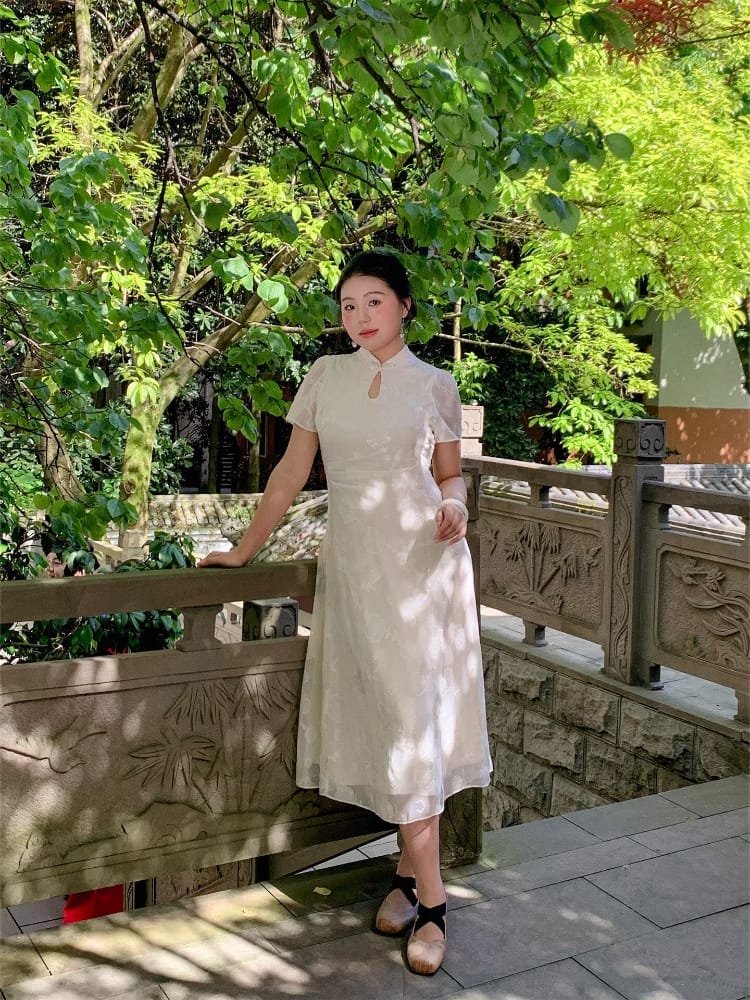 Beth and Brian qipao-NX Chloe Ivory Jacquard Mid-Length Plus Size Cheongsam Dress