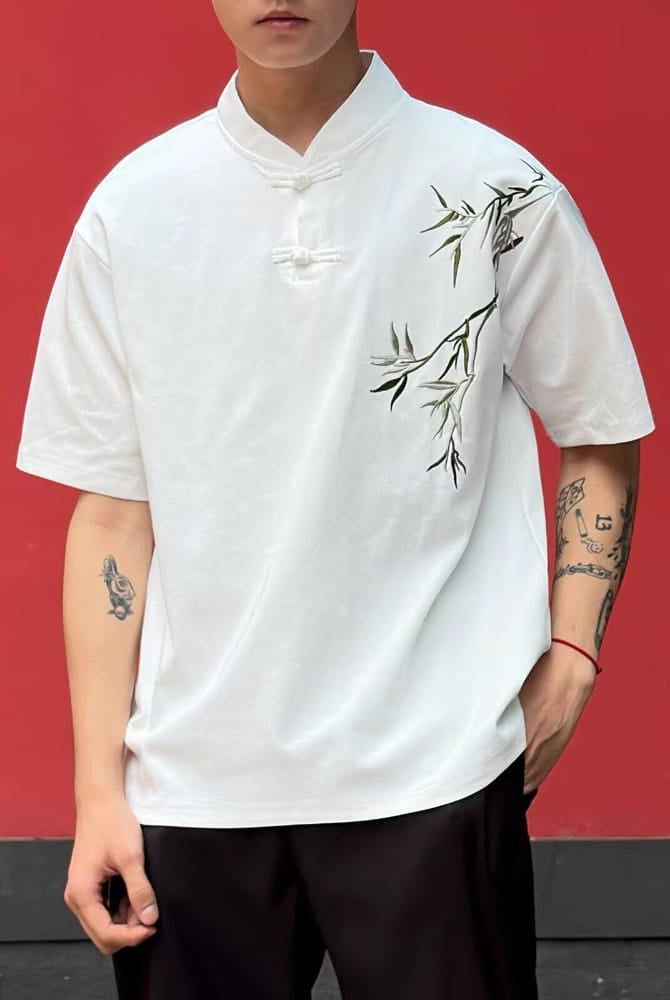 Beth and Brian Qipao-ESS Men's Chinese Bamboo Embroidery Stand Collar Tang Suit shirt