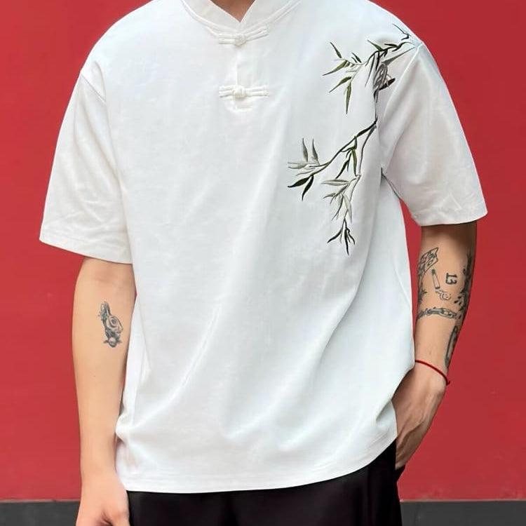 Beth and Brian Qipao-ESS Men's Chinese Bamboo Embroidery Stand Collar Tang Suit shirt