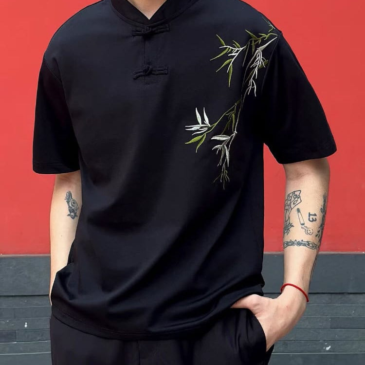 Beth and Brian Qipao-ESS Men's Chinese Bamboo Embroidery Stand Collar Tang Suit shirt