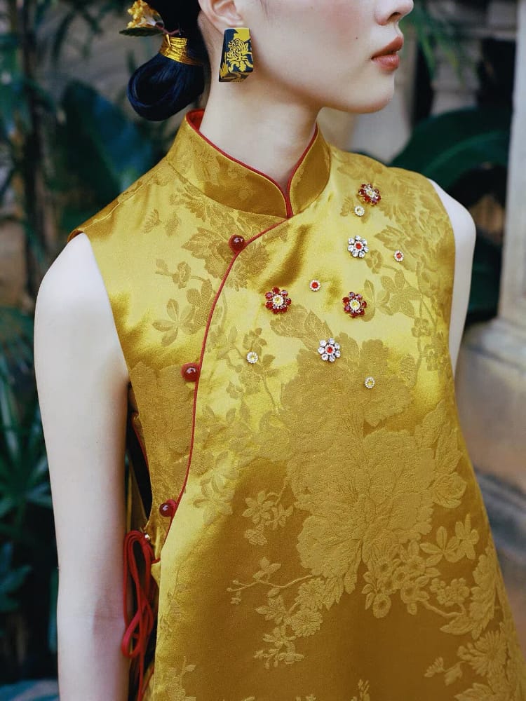 Beth and Brian Qipao-JY Brocade Satin Long Cheongsam with Top Set | Bespoke avalible