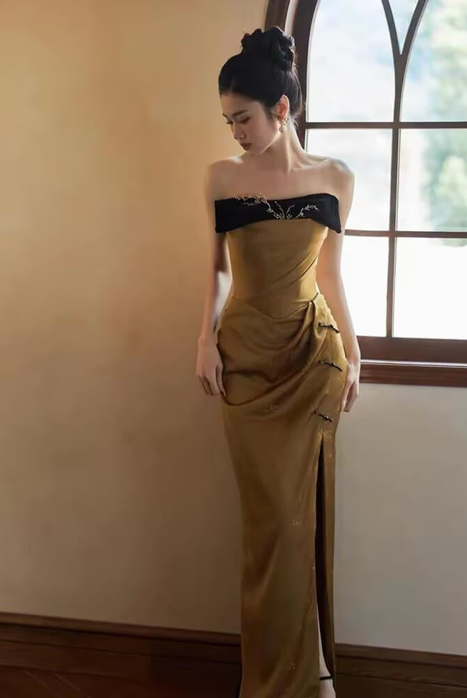 Beth and Brian Qipao-YJ Zoe Strapless Long Cheongsam Dress