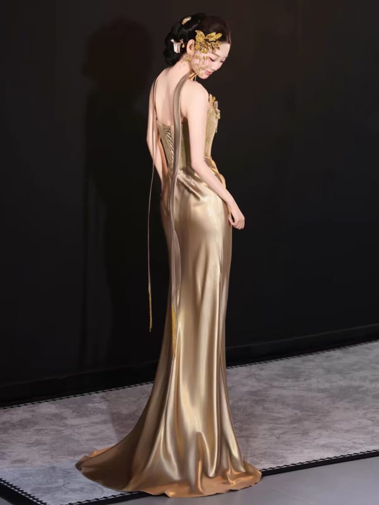 Beth and Brian Qipao-RY Chloe Strapless Satin Mermaid Cheongsam Gown