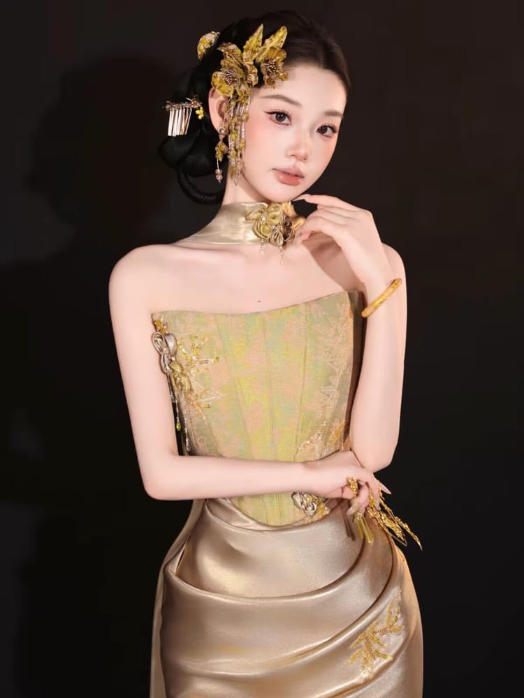 Beth and Brian Qipao-RY Chloe Strapless Satin Mermaid Cheongsam Gown