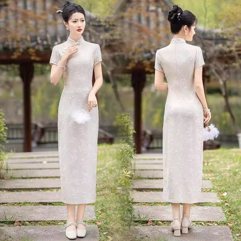 Beth and Brian Qipao-FS Plus Size Floral Midi Cheongsam Dress