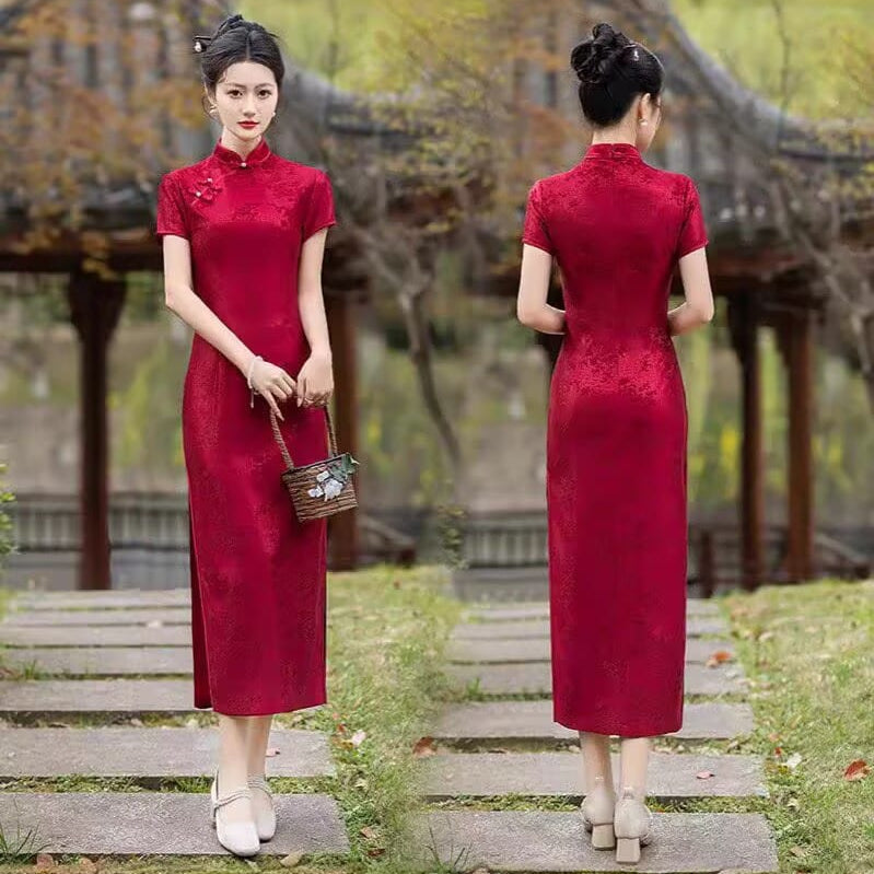 Beth and Brian Qipao-FS Plus Size Floral Midi Cheongsam Dress