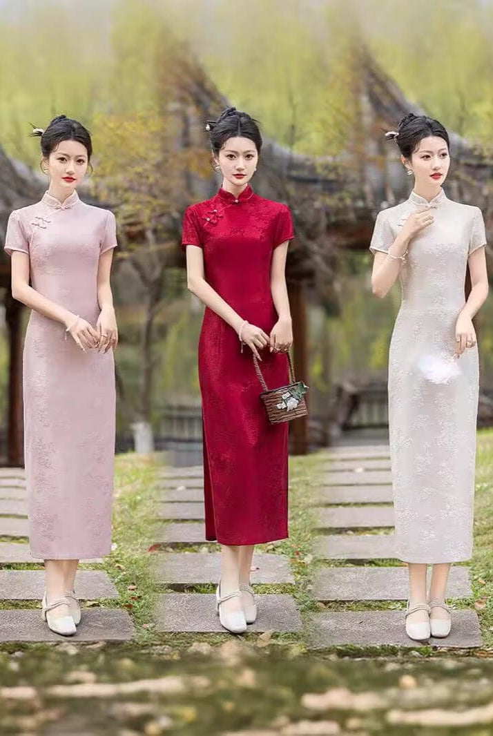 Beth and Brian Qipao-FS Plus Size Floral Midi Cheongsam Dress