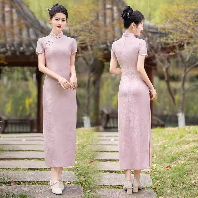 Beth and Brian Qipao-FS Plus Size Floral Midi Cheongsam Dress
