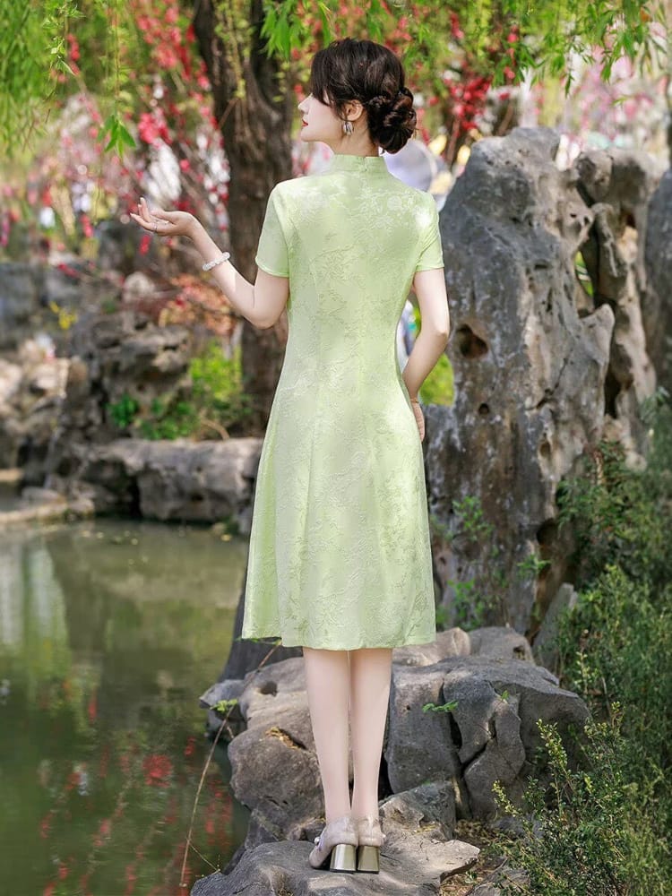 Beth and Brian Qipao-FS Plus Size Jacquard Midi A-line Cheongsam Dress