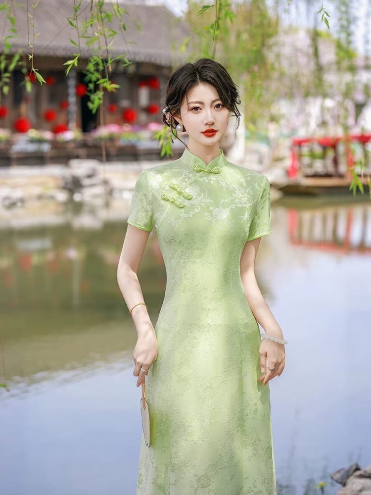 Beth and Brian Qipao-FS Plus Size Jacquard Midi A-line Cheongsam Dress