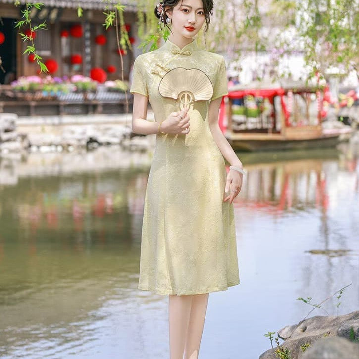 Beth and Brian Qipao-FS Plus Size Jacquard Midi A-line Cheongsam Dress