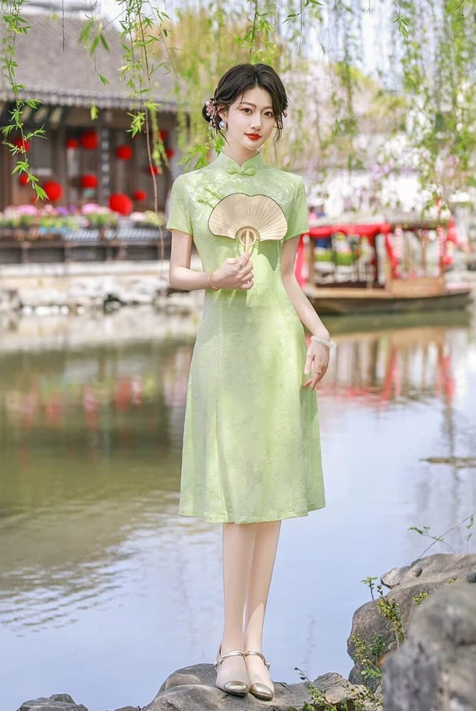 Beth and Brian Qipao-FS Plus Size Jacquard Midi A-line Cheongsam Dress