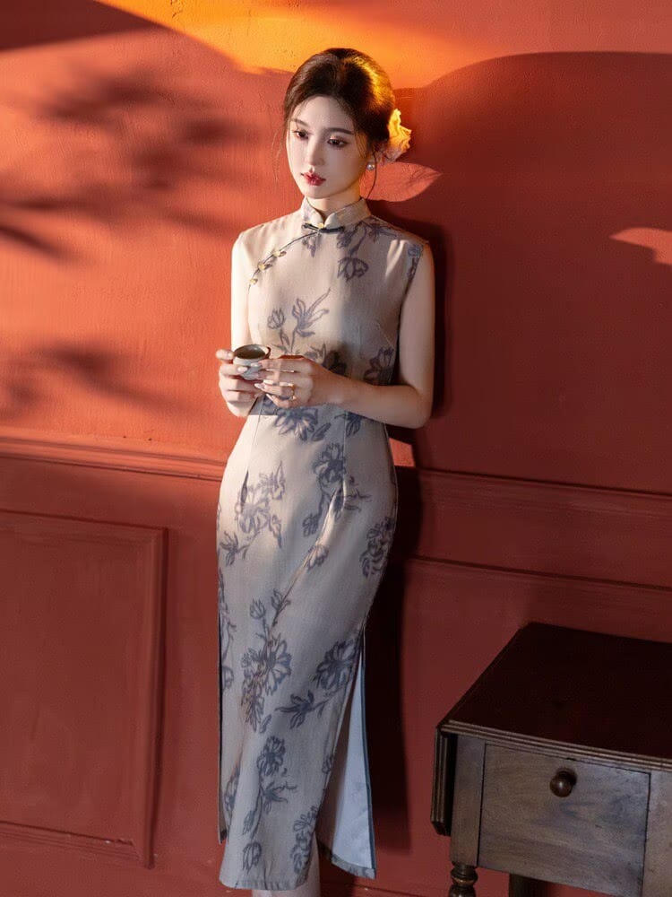 Beth and Brian Qipao-YG Anna's Sleeveless Vintage Floral Midi Cheongsam