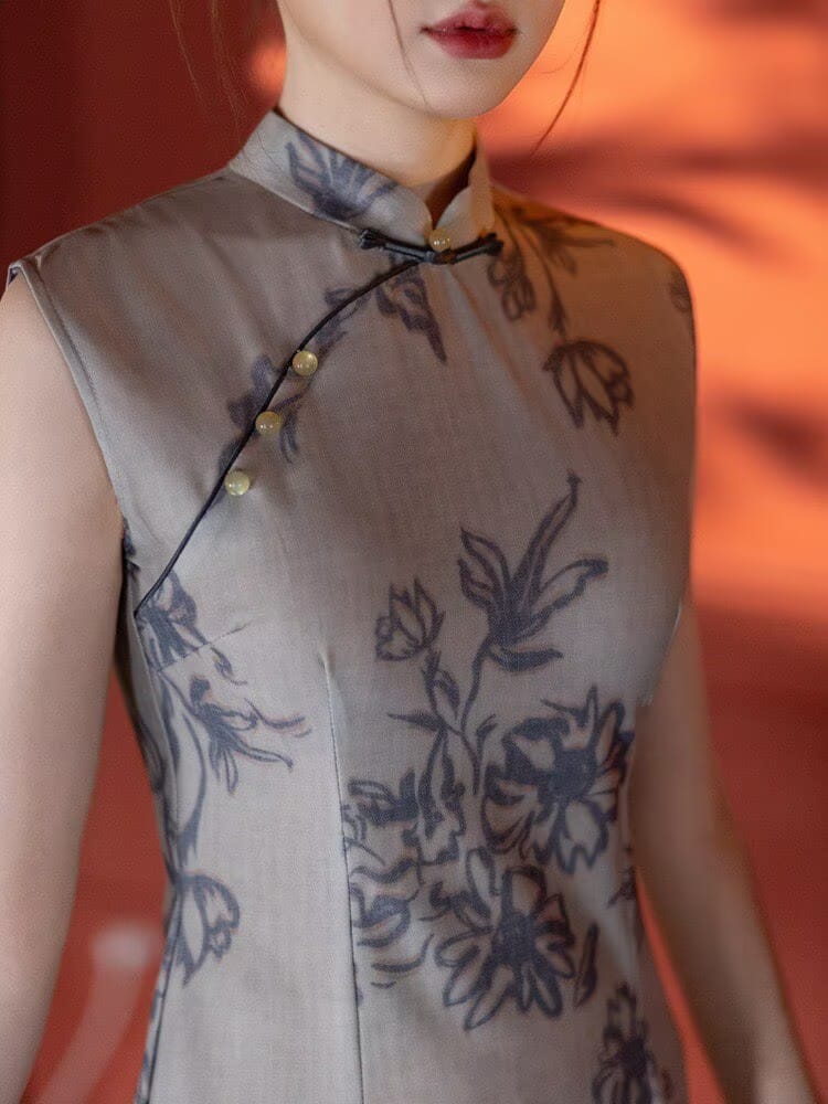 Beth and Brian Qipao-YG Anna's Sleeveless Vintage Floral Midi Cheongsam