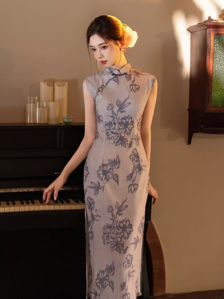 Beth and Brian Qipao-YG Anna's Sleeveless Vintage Floral Midi Cheongsam