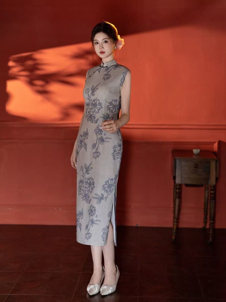 Beth and Brian Qipao-YG Anna's Sleeveless Vintage Floral Midi Cheongsam