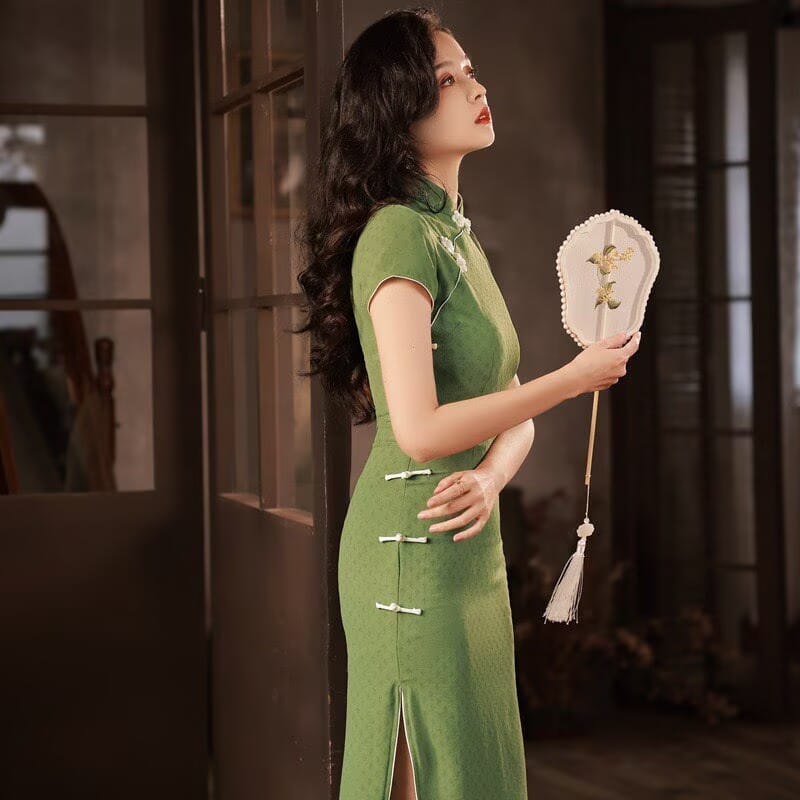Beth and Brian Qipao-YG Luna Solid Green Midi Cheongsam