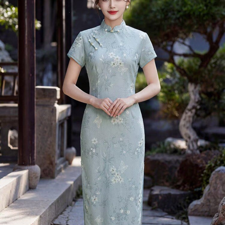 Beth and Brian Qipao-YG Chloe's Floral Ramie Fabric Mid-Length Cheongsam