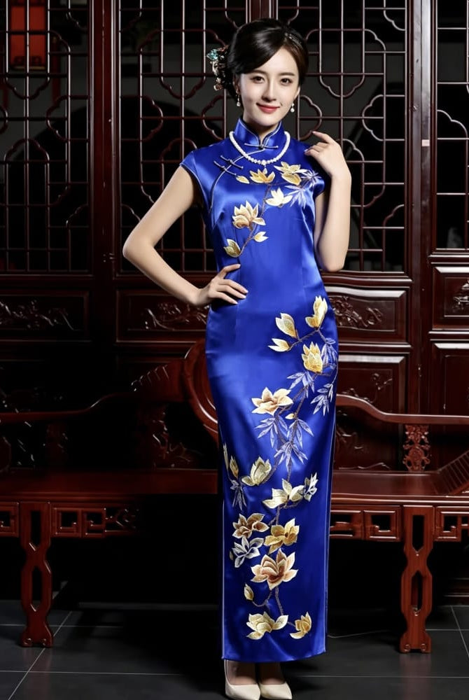 Beth and Brian Qipao-JSHY Luxury Hand-embroidery, 30 mome mulberry silk, high-end long Qipao