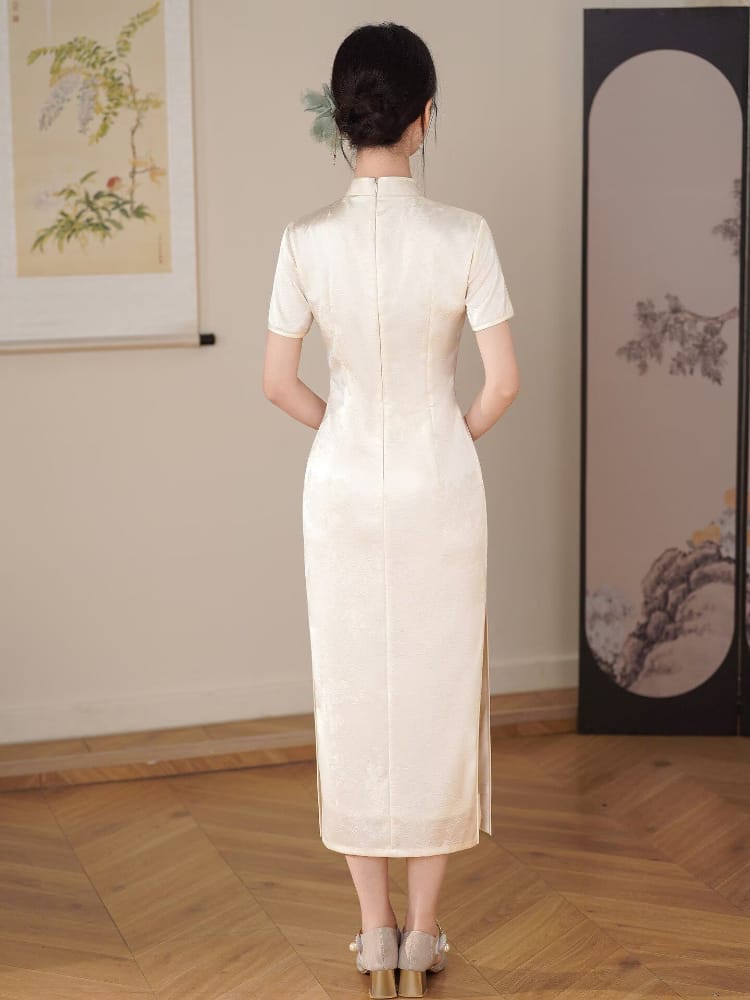 Beth and Brian Qipao-LSB Luna Floral & Butterfly Embroidery Midi Cheongsam