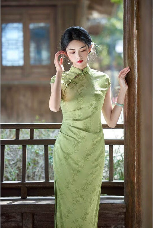 Beth and Brian Qipao-WS Mia Bamboo Jacquard Satin Midi Cheongsam