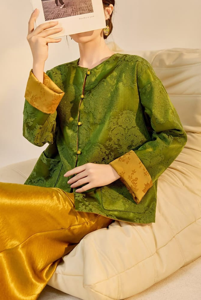 Beth and Brian Qipao-JZ Olivia Reversible Floral Jacquard Cheongsam Blouse