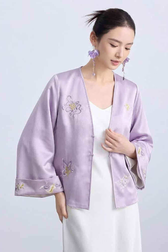 Beth and Brian Qipao-ZHT Sophia Reversible Butterfly Embroidery Satin Cheongsam Jacket