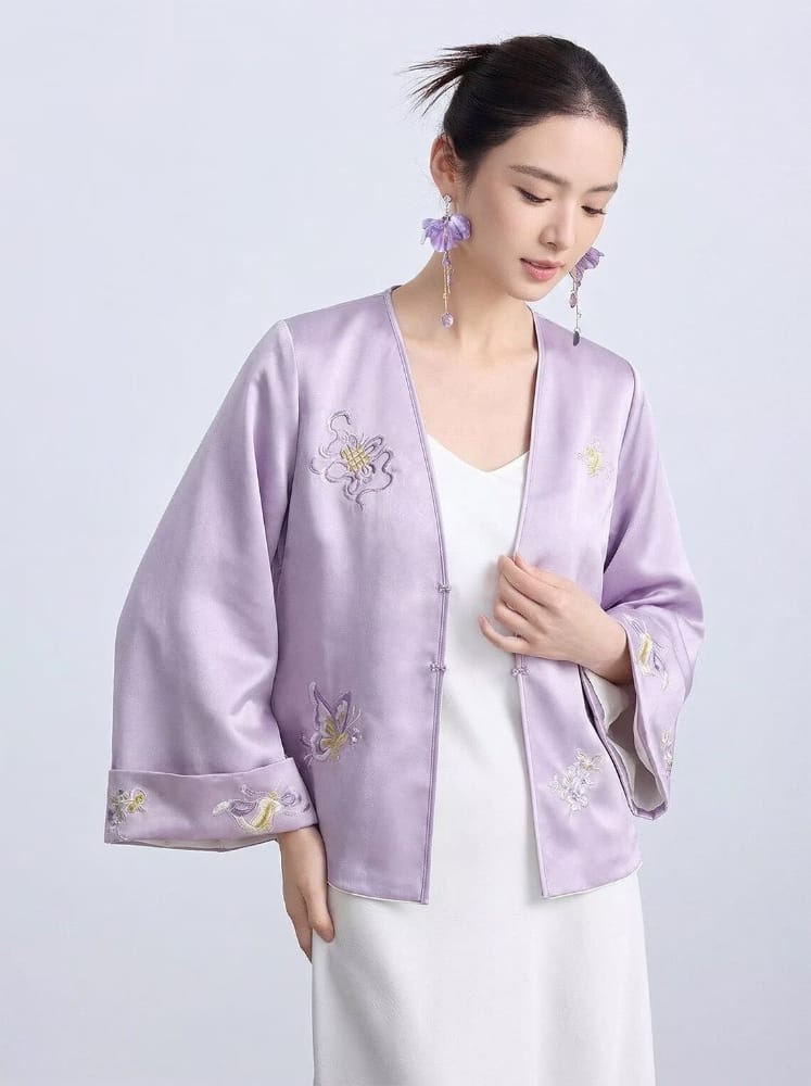 Beth and Brian Qipao-ZHT Sophia Reversible Butterfly Embroidery Satin Cheongsam Jacket