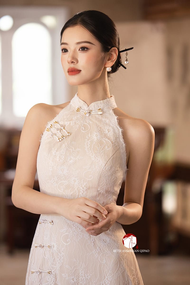 Beth and Brian Qipao-Exclusivedesigner Exclusive Designer Collection | Halter Lace A-line Cheongsam Maxi Gown