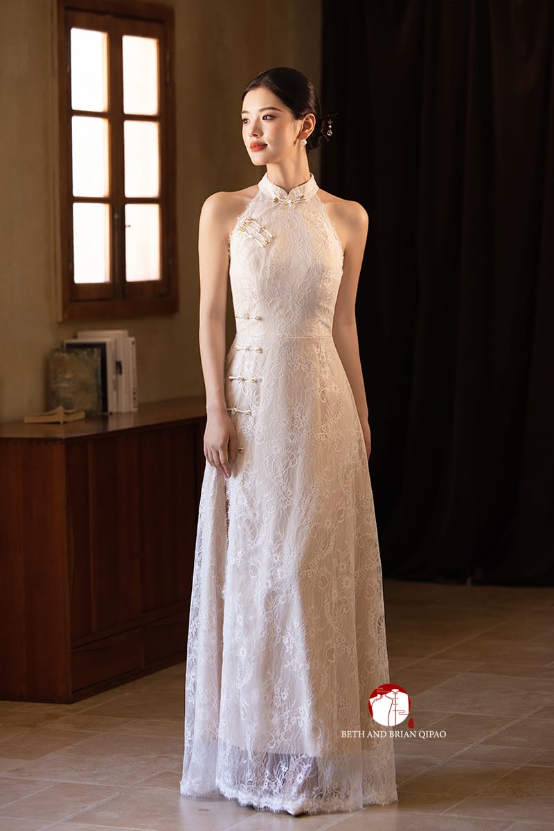 Beth and Brian Qipao-Exclusivedesigner Exclusive Designer Collection | Halter Lace A-line Cheongsam Maxi Gown