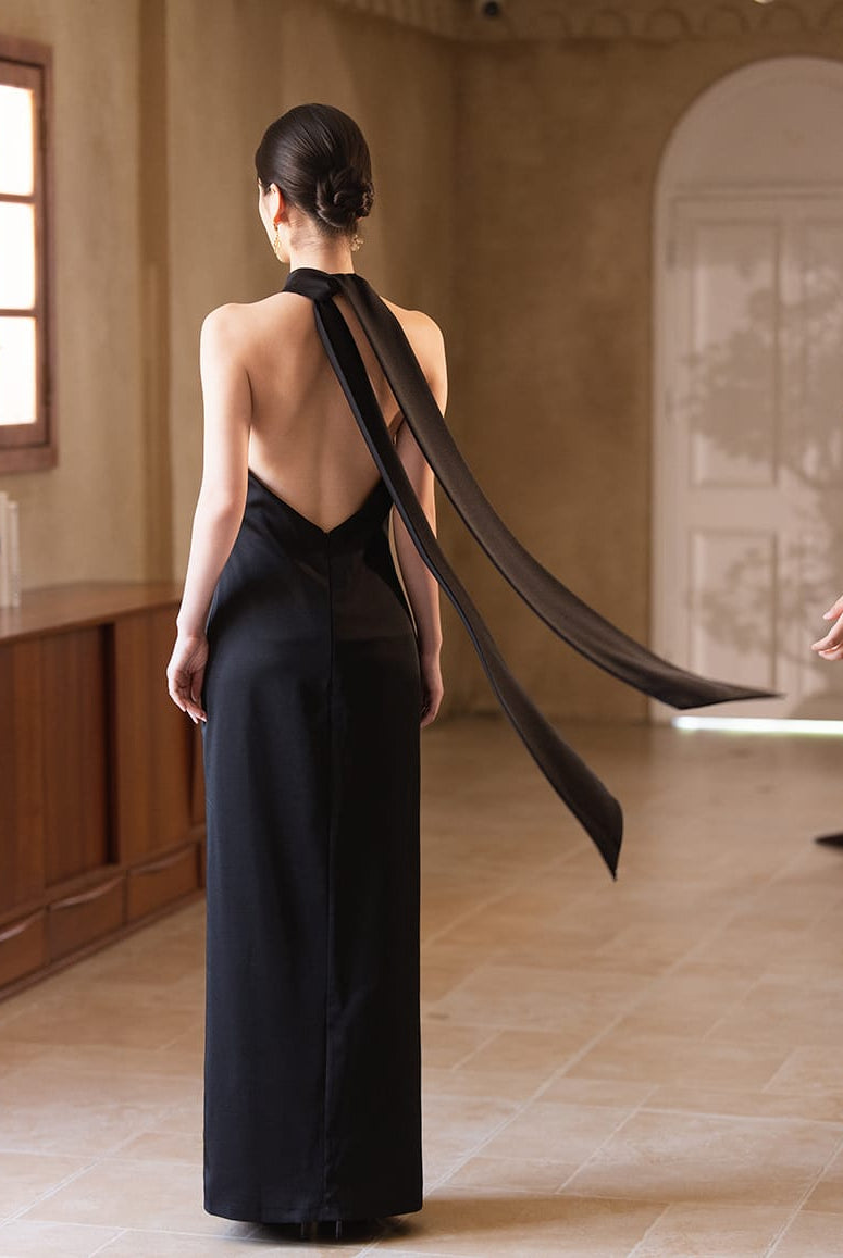 Beth and Brian Qipao-Exclusivedesigner Exclusive Designer Collection | Backless Maxi Cheongsam Gown with Ribbons