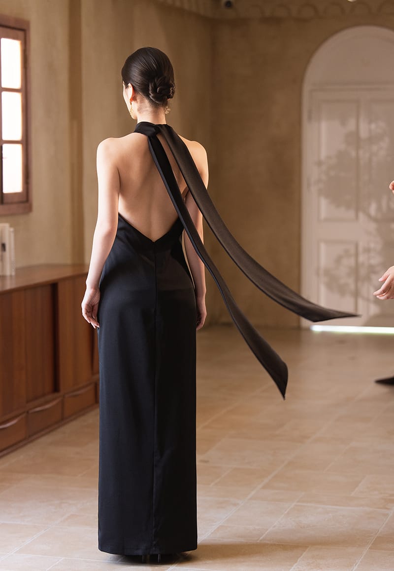 Beth and Brian Qipao-Exclusivedesigner Exclusive Designer Collection | Backless Maxi Cheongsam Gown with Ribbons