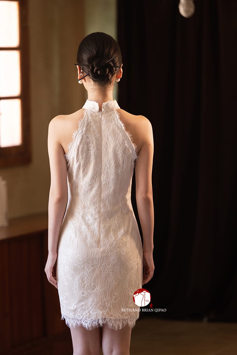 Beth and Brian Qipao-Exclusivedesigner Exclusive Designer Collection | Halter Lace Mini Cheongsam