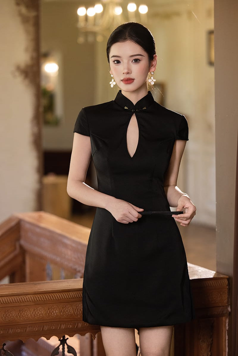 Beth and Brian Qipao-Exclusivedesigner Exclusive Designer Collection | Water Drop Collar Satin Mini Cheongsam