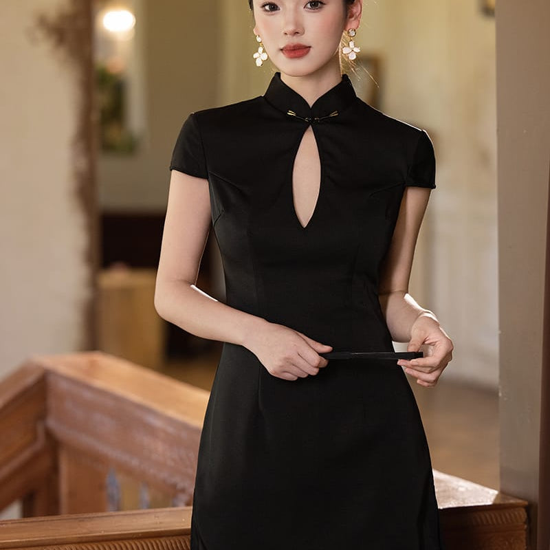 Beth and Brian Qipao-Exclusivedesigner Exclusive Designer Collection | Water Drop Collar Satin Mini Cheongsam